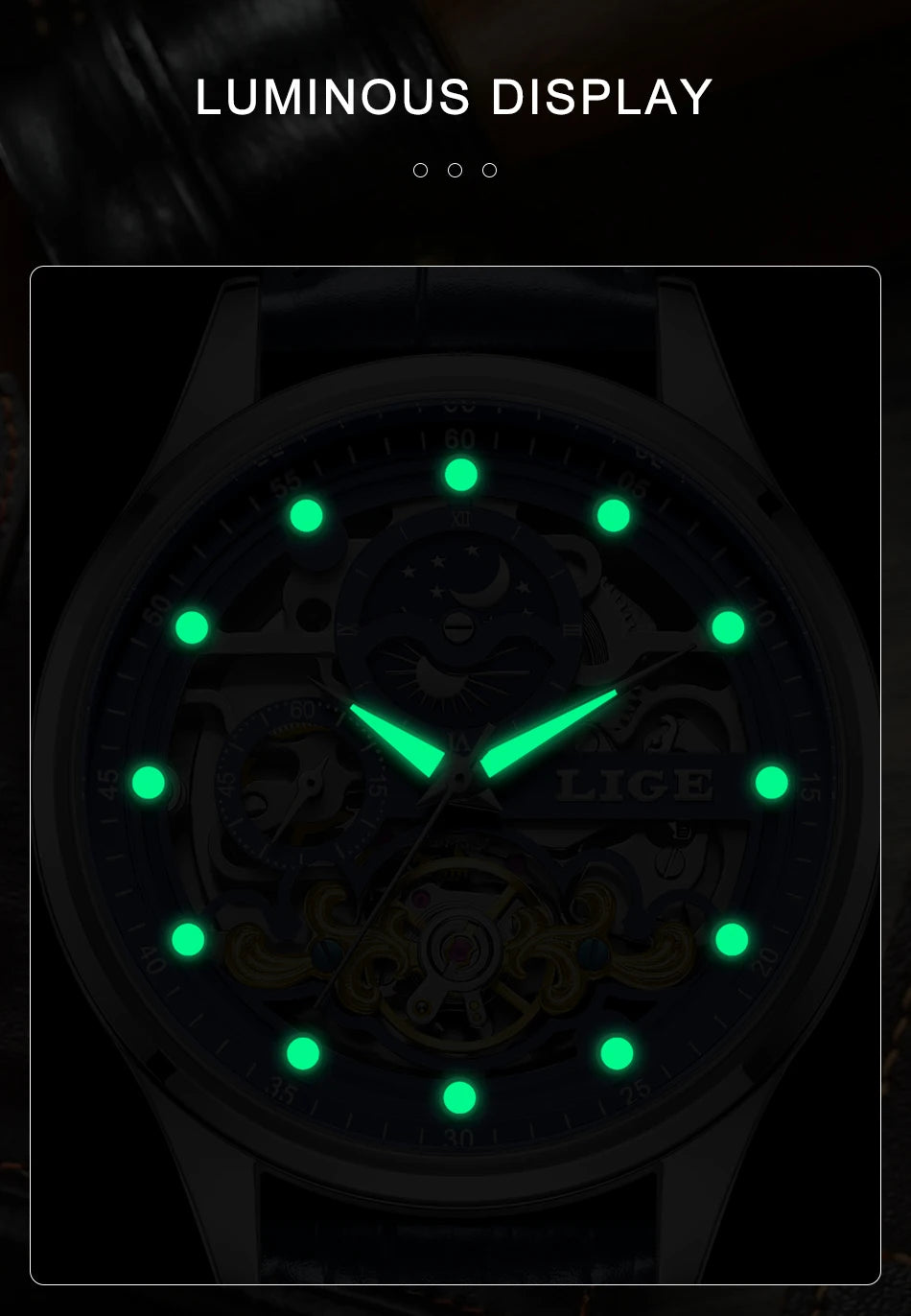 Reloj Hombre Watches Mens LIGE Top Brand Luxury Skeleton Tourbillon Automatic Mechanical Watch for Men Waterproof+Watch Box