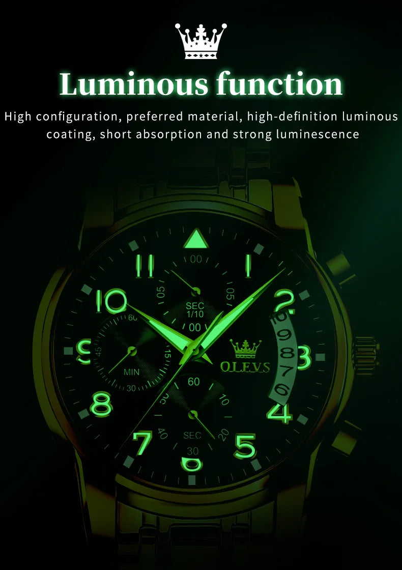 OLEVS Men's Watches Top Brand Luxury Fashion Fine Steel Original Quartz Wristwatch Waterproof Luminous Date Chronograph reloj
