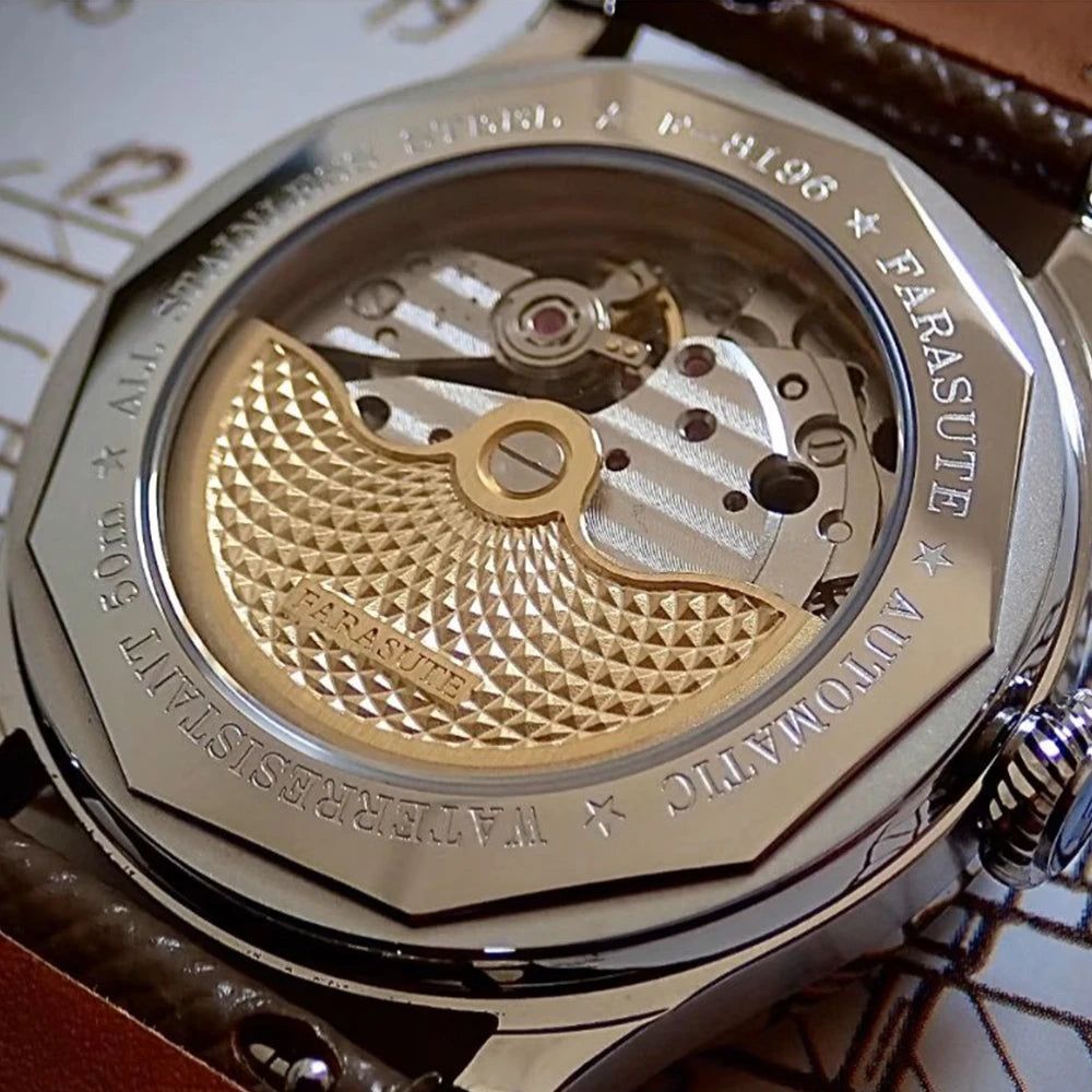 FARASUTE New Retro Japan 821A Automatic Mechanical Movement Wristwatch For Men Simple 5Bar Waterproof Watch Men reloj hombre