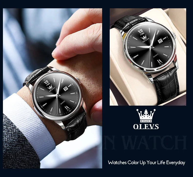 OLEVS Luxury Business Quartz Watches for Men Leather Strap Original Casual Waterproof Man Watch High Quality Men's Wrist Watches