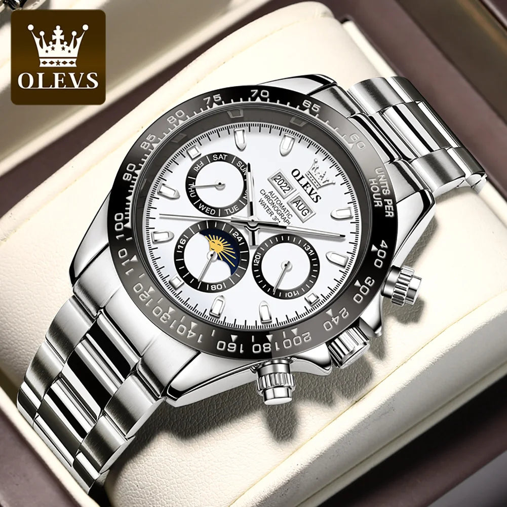 OLEVS 6654 Top Brand Men's Watches Classic Fashion Automatic Mechanical Watch for Man Complete Calendar Moon Phase Waterproof