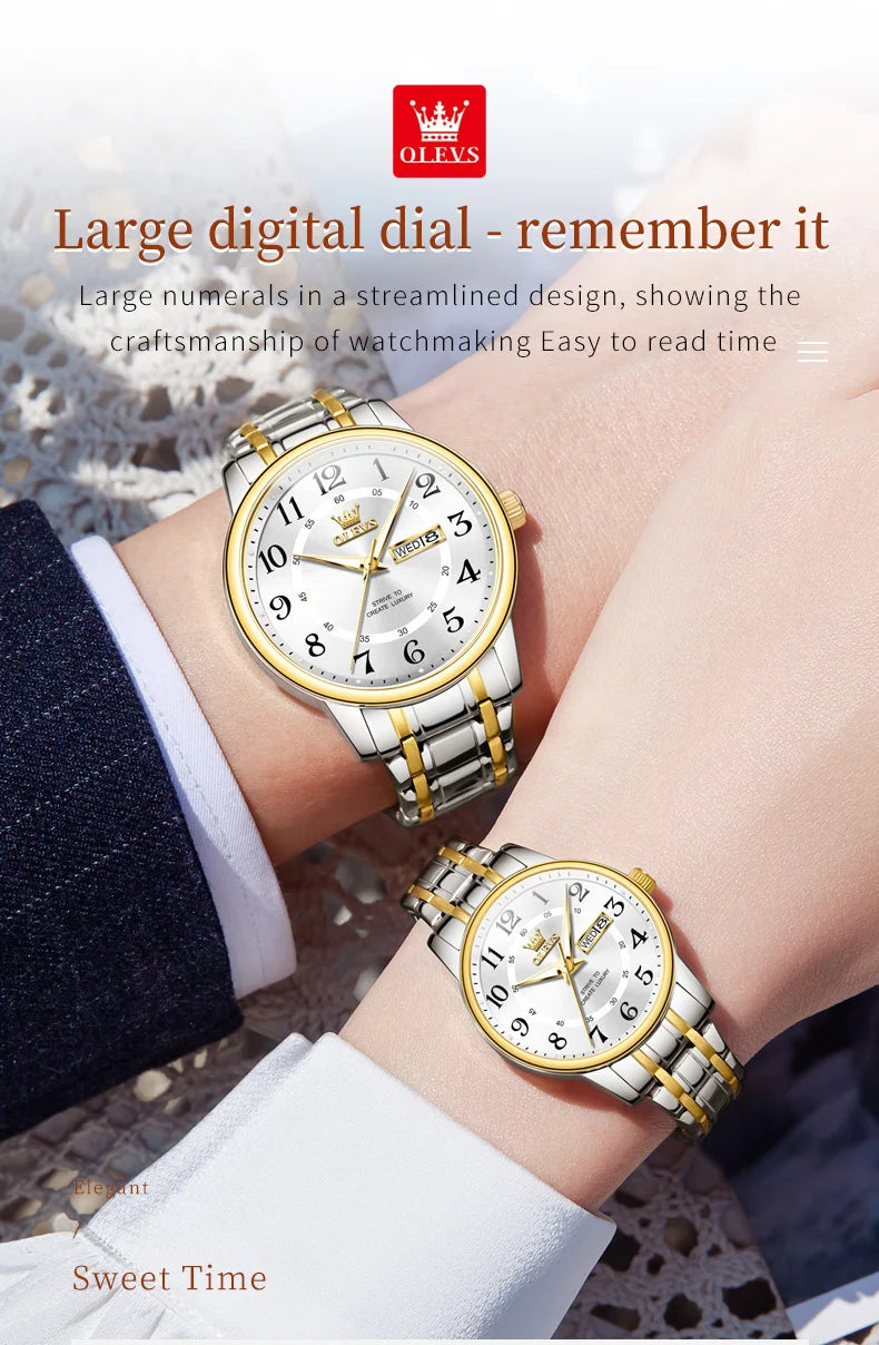 OLEVS 2891 Couple Watches Digital Dial High Quality Stainless steel Wristwatch for Men Women