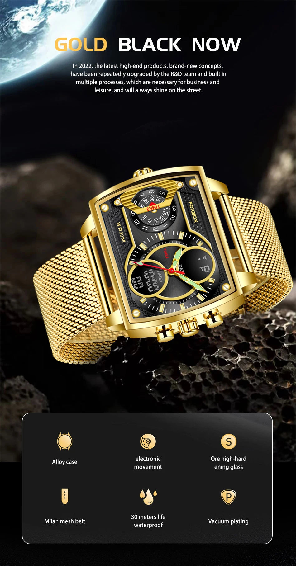 LIGE Top Brand Luxury Men Watch FOXBOX Fashion Square Watch Men Casual Sports Waterproof Double Display Watch Relogio Masculino