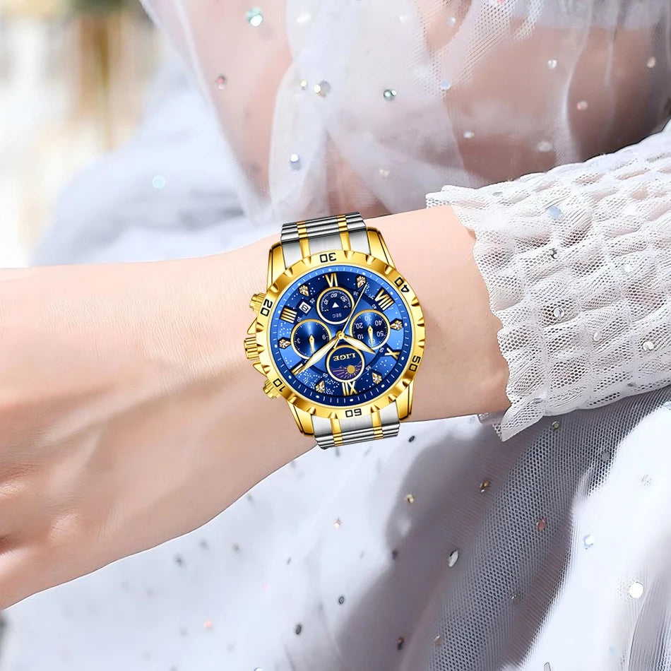 LIGE Woman Watches Rose Gold Top Brand Luxury Green Watch Women Quartz Waterproof Women's Wristwatch Ladies Girls Watches Clock