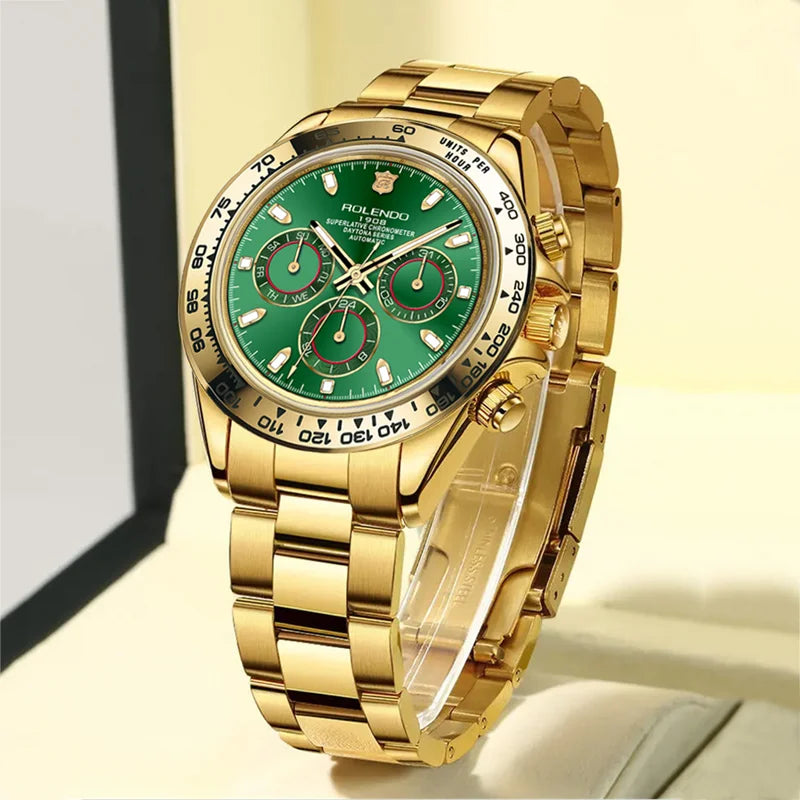 ROLENDO Luxury Men Automatic Diver Watch 40.5mm Mineral Crystal Luminous Date 300M Waterproof High-end Men's Wristwatch Gift