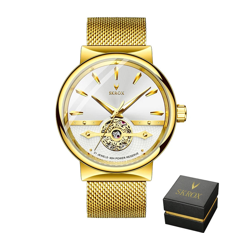 2025 SKROX Original High-End Luxury Elegant Automatic Movement Clockwork Thin Man Watch Mechanical Waterproof Male Wrist Watches