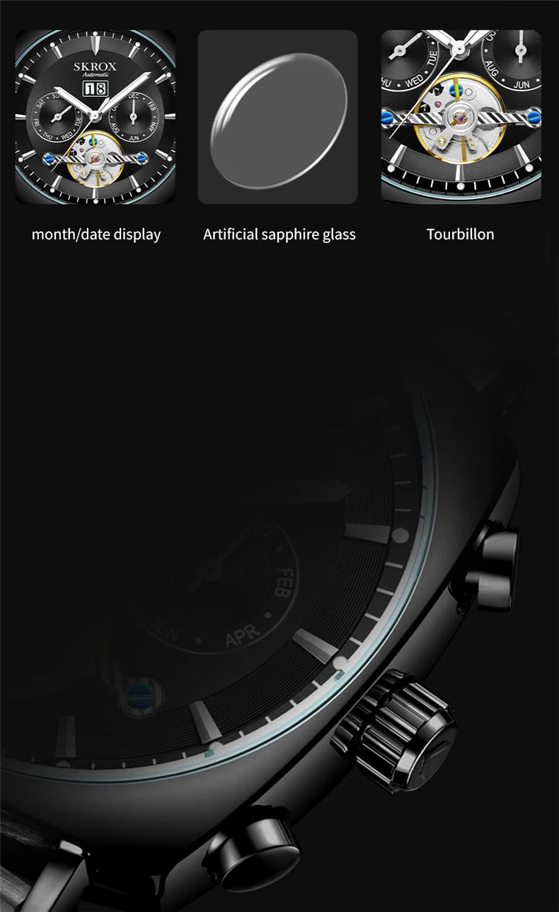 SKROX Square Tourbillon Automatic Movement Man Watch Mechanical Male Wristwatches Original Brand High-End Luxury Clockwork reloj