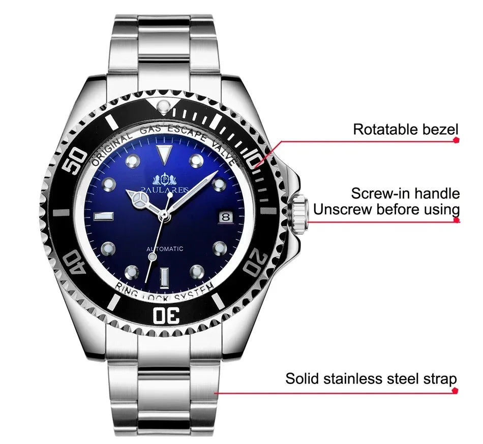 Automatic Watches for Men Mechanical Self Wind Movement Stainless Steel Gold Gradient Black Blue Date Reloj Hombre Baratos