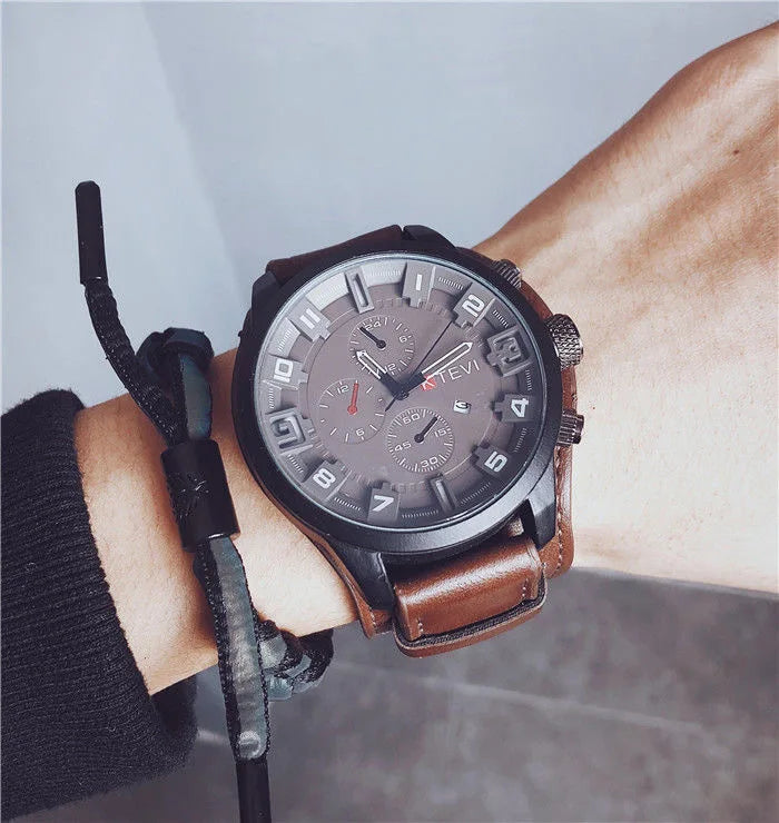 Retro Men's Watches High-end Luxury Man Watch PU Leather Strap Date Business Quartz Watch Big Dial Military tactical Wristwatch