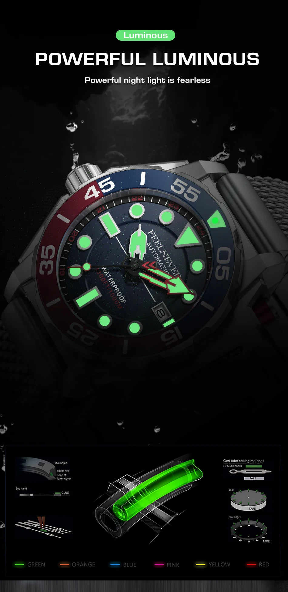 LIGE Top brand luxury watches mens automatic mechanical watch luminous large dial 1000M Gift waterproof relogios masculino+BOX