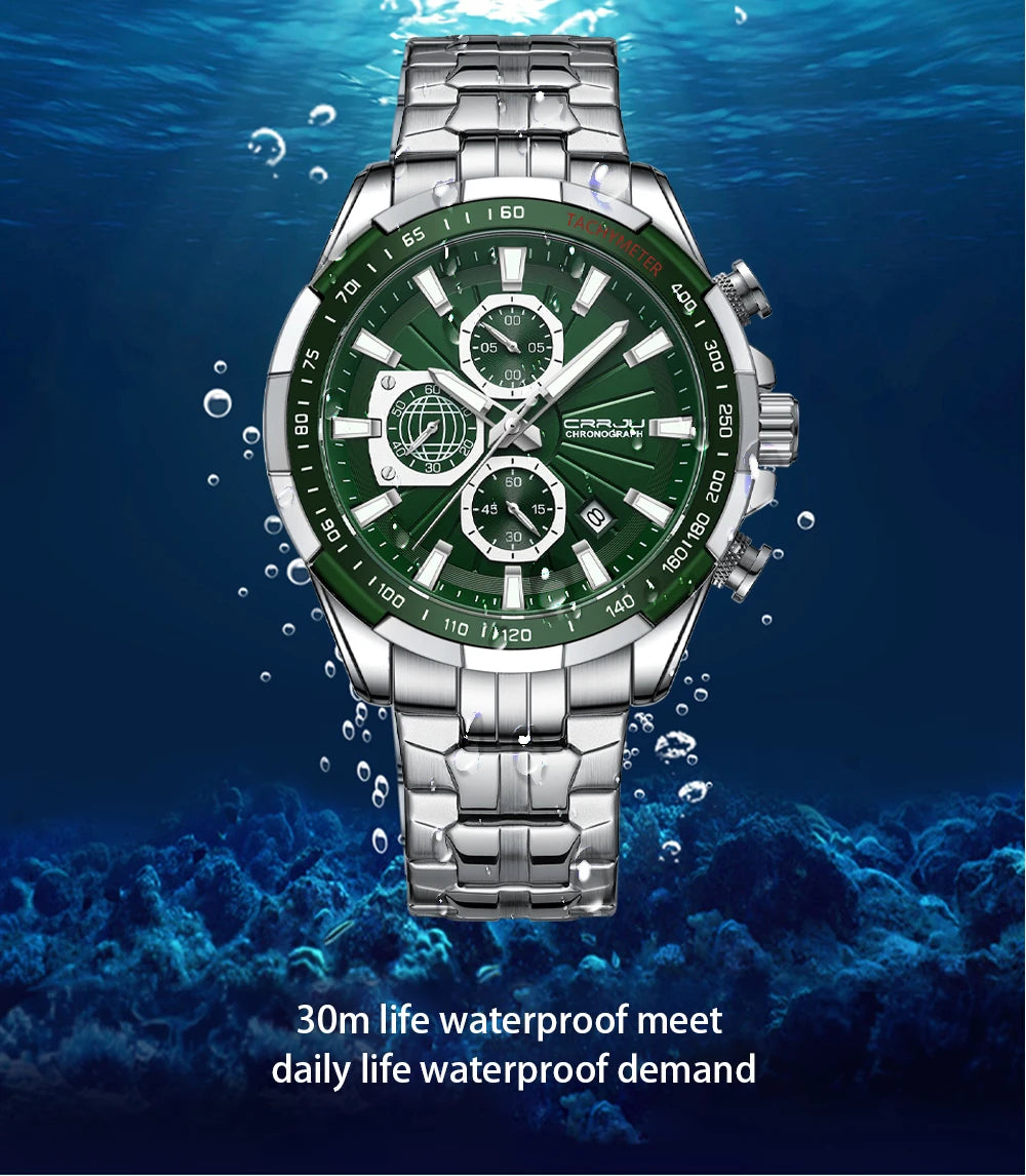 CRRJU Men's Watches Fashion Business Multifunction Quartz Chronograph with Auto Date and Luminous Hands Relogio Masculino