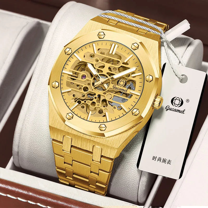Luxury Men’s Automatic Mechanical Watch, Skeleton Design Self-Winding Wristwatch, Hot-Selling Export Business Watch