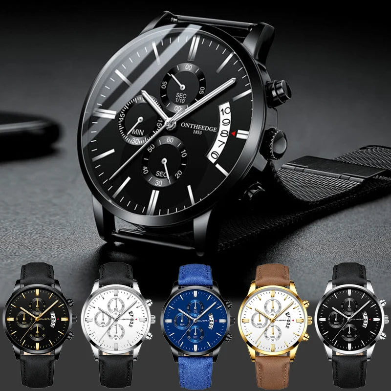 2023 Fashion Men's Watch Brand Luxury Male Quartz Watches Minimalist Casual Leather Strap Digital Calendar Wristwatch Men Clock