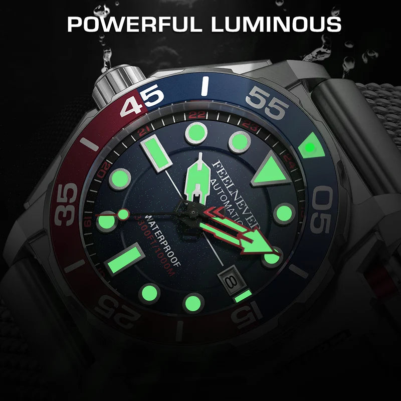 LIGE Top brand luxury watches mens automatic mechanical watch luminous large dial 1000M Gift waterproof relogios masculino+BOX