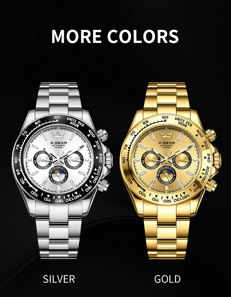 New Luxury Men's Watch – Automatic Mechanical Triple Sub-Dial Six-Hand Water-Resistant Luminous Stainless Steel Wristwatc