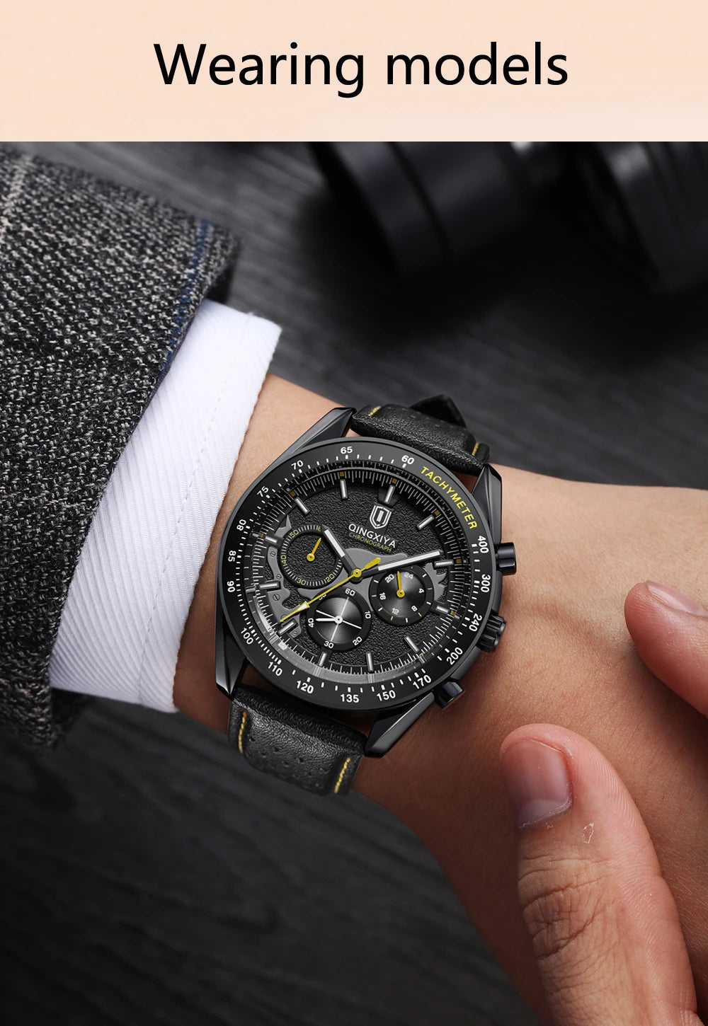 QINGXIYA New Men's Quartz Watches Top Brand Luxury Chronograph Watch Sport Leather Strap Strap Waterproof 24 Hours Male Clock