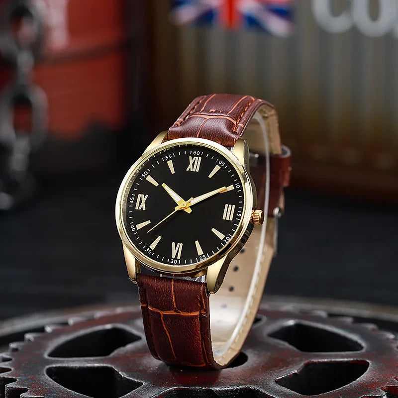 Luxury Business Watches for Men Minimalist Retro Leather Strap Roman Numeral Dial Fashion Quartz Wristwatch Relogios Masculino