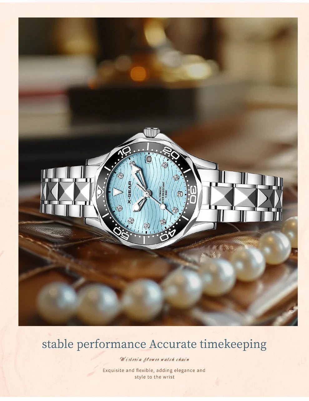 X-GEAR Women's New Watch Fully Automatic Mechanical Watch Light Luxury Temperament Waterproof Watch for Women