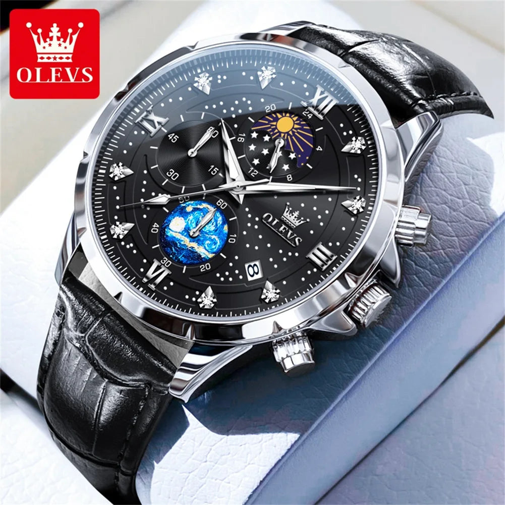 OLEVS 9807 New Mens Watches Original Quartz Watch Multifuncion Chronograph Watch For Man Waterproof Luminous Mens Gifts Freebie