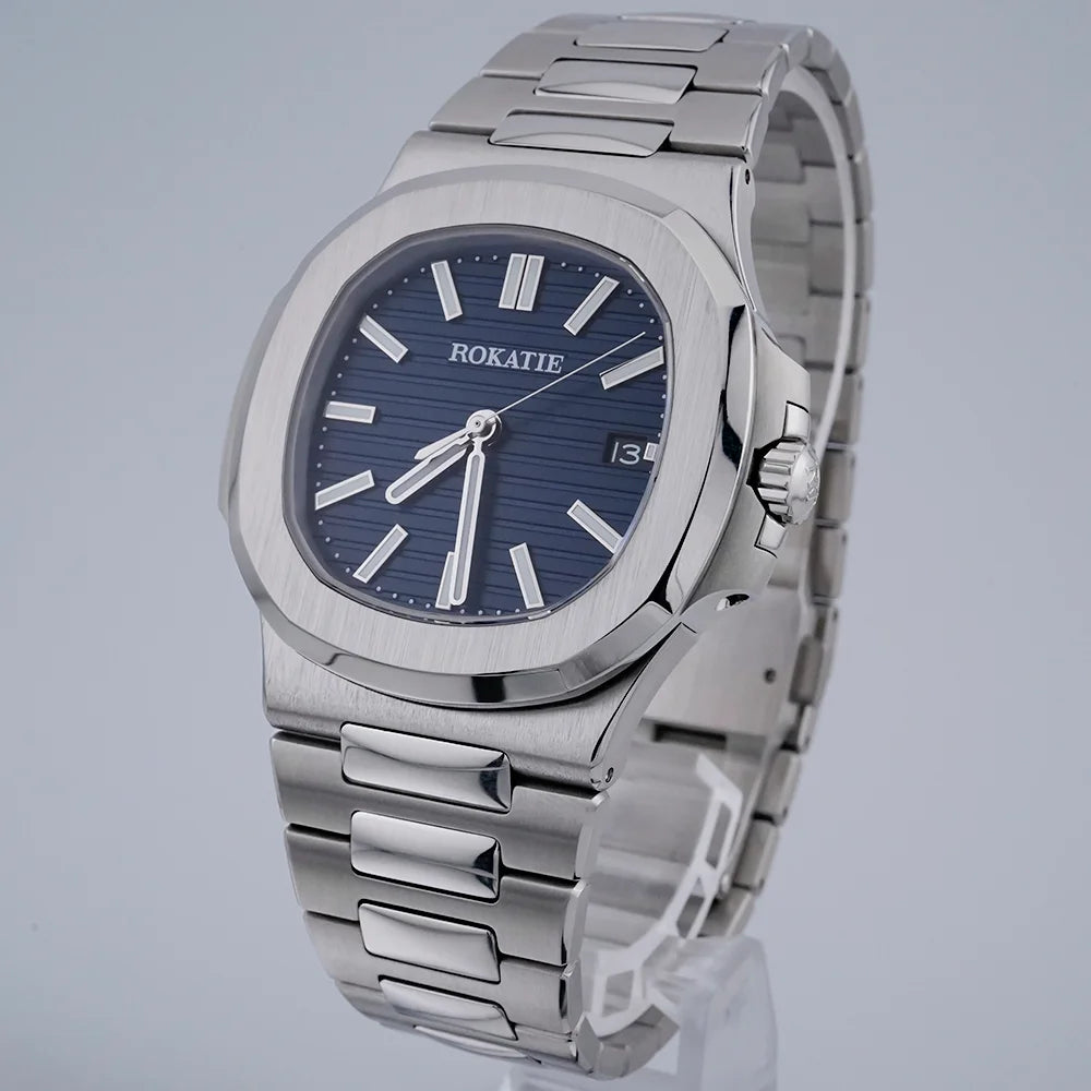 ROKATIE 2024 Luxury 9015 Japanese Movement Stainless Steel Watch 38mm Case Luminous Feature Day 50m Waterproof Watches for men