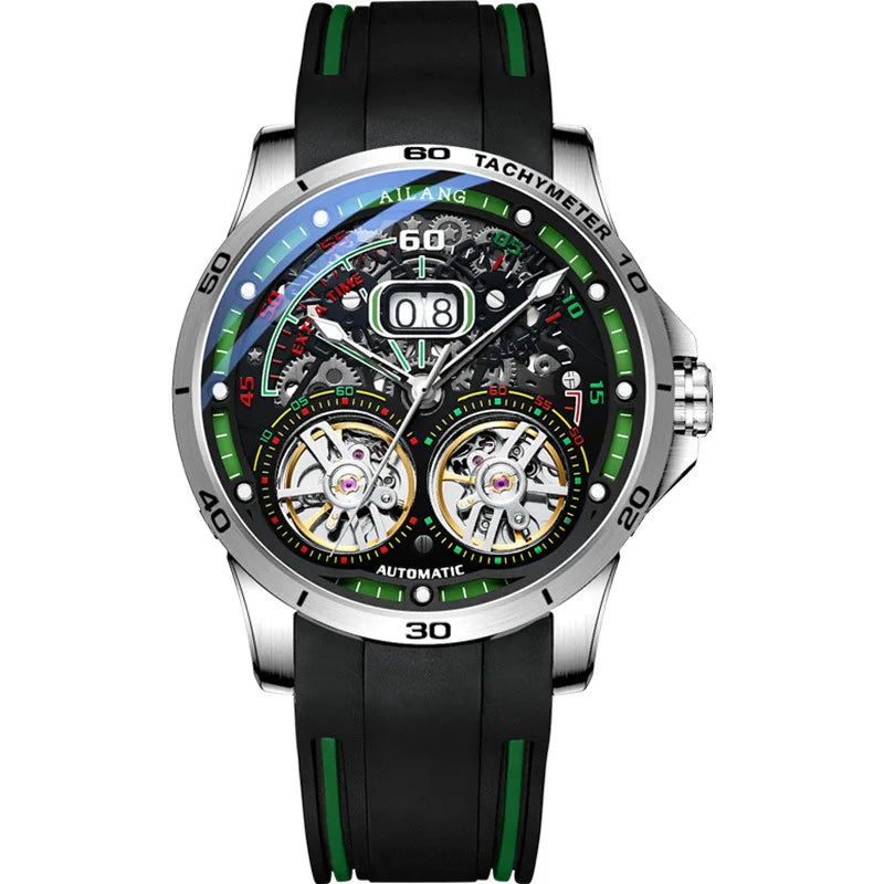 Luxury Sports Double Tourbillon Watches for Men Fashion Calendar Mechanical Watch Waterproof Luminous Clock Mens