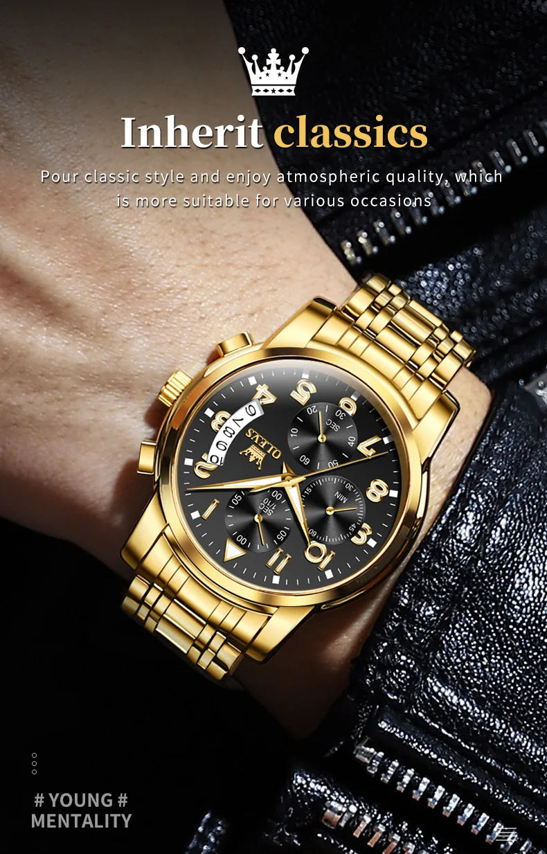 OLEVS Men's Watches Top Brand Luxury Fashion Fine Steel Original Quartz Wristwatch Waterproof Luminous Date Chronograph reloj