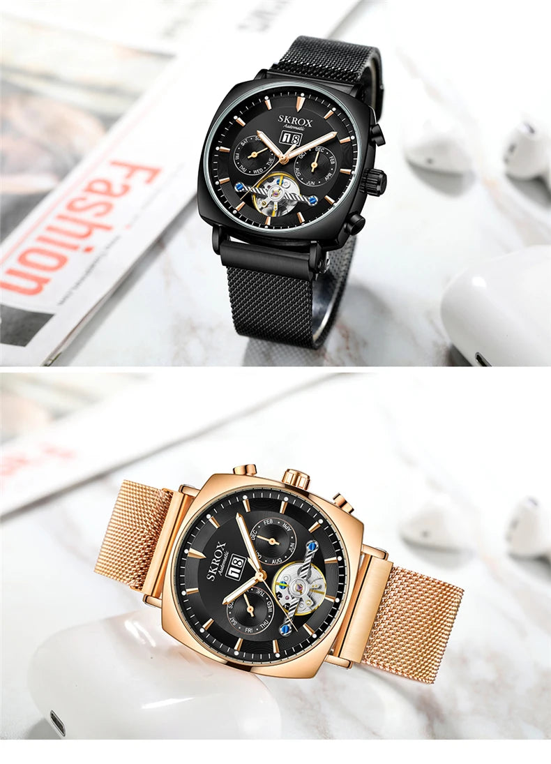 SKROX Square Tourbillon Automatic Movement Man Watch Mechanical Male Wristwatches Original Brand High-End Luxury Clockwork reloj
