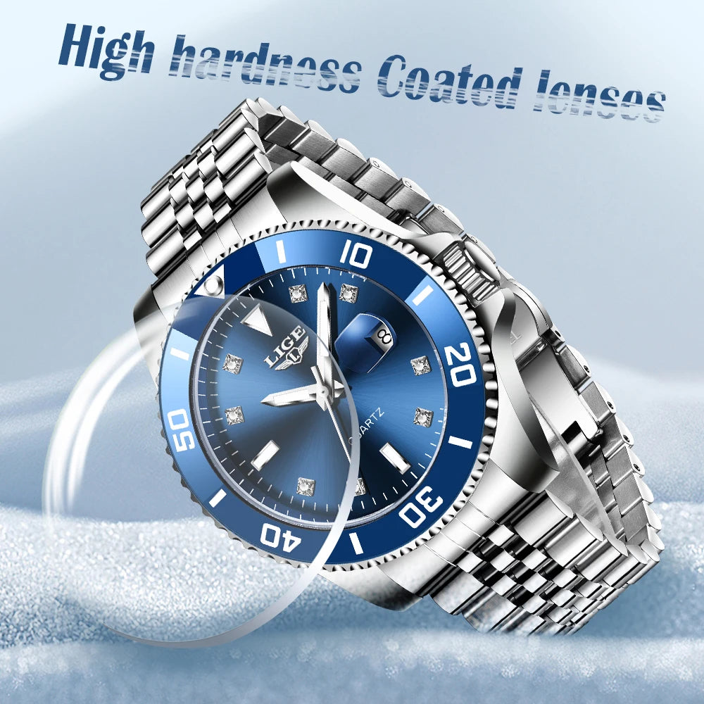 LIGE Men Top Brand Luxury Watch Fashion Diver 30ATM Waterproof Wristwatch Date Clock Sport Quartz Watches Mens Relogio Masculino