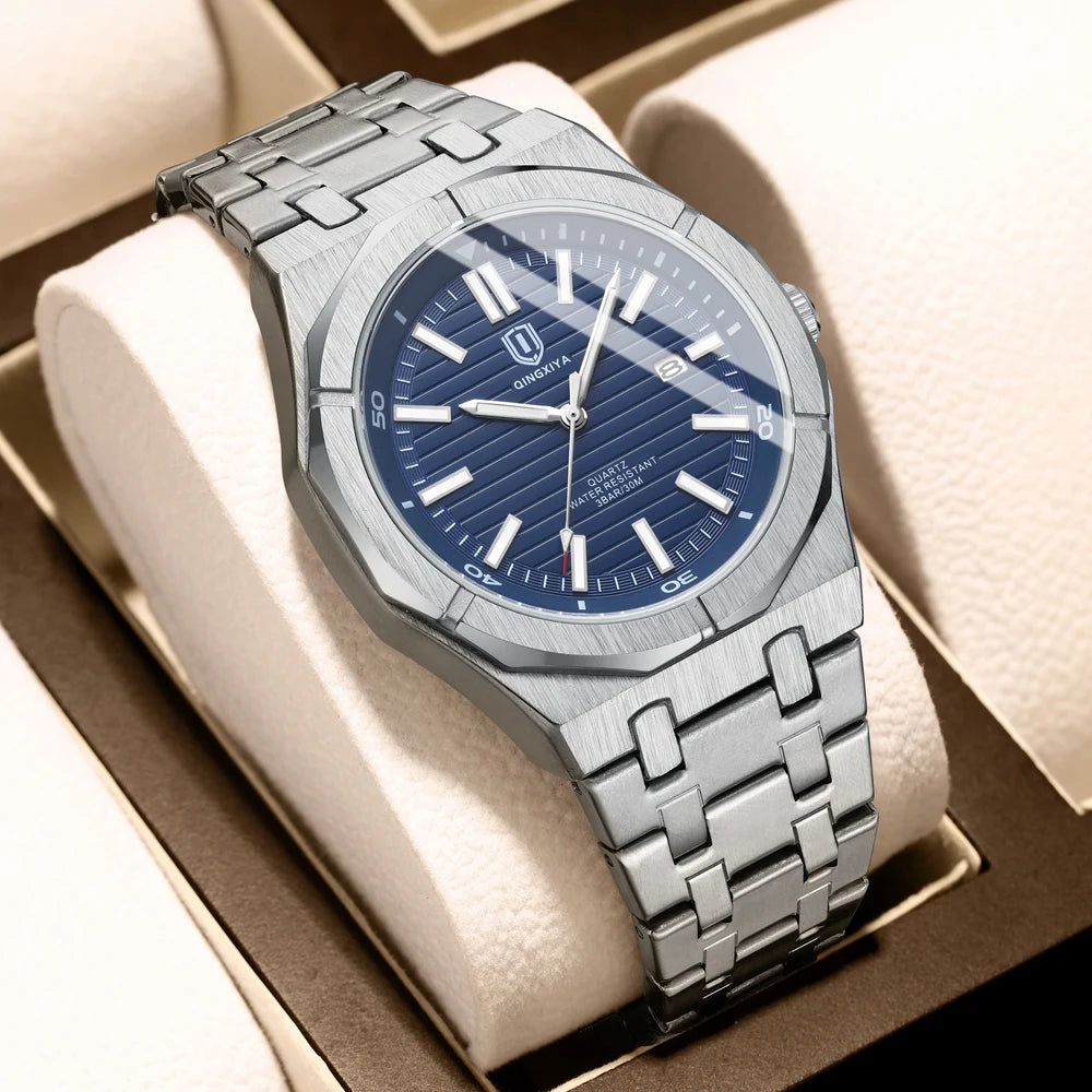 QINGXIYA Mens Watch Top Brand Luxury Auto Date Quartz Watch for Men Stainless Steel Waterproof Wrist Watches relogio masculino