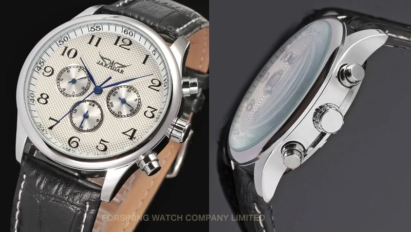 JARAGAR Luxury Replica Six Hands Multifunctional Automatic Man Watches Leather Elegant Mechanical Waterproof Male Wrist Clock