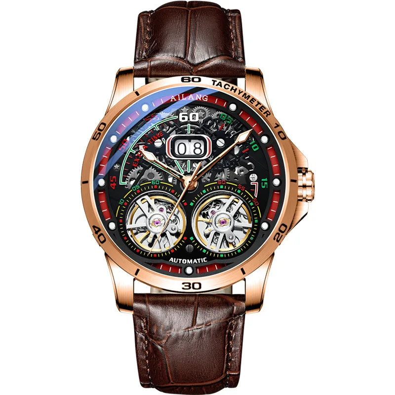 Luxury Sports Double Tourbillon Watches for Men Fashion Calendar Mechanical Watch Waterproof Luminous Clock Mens