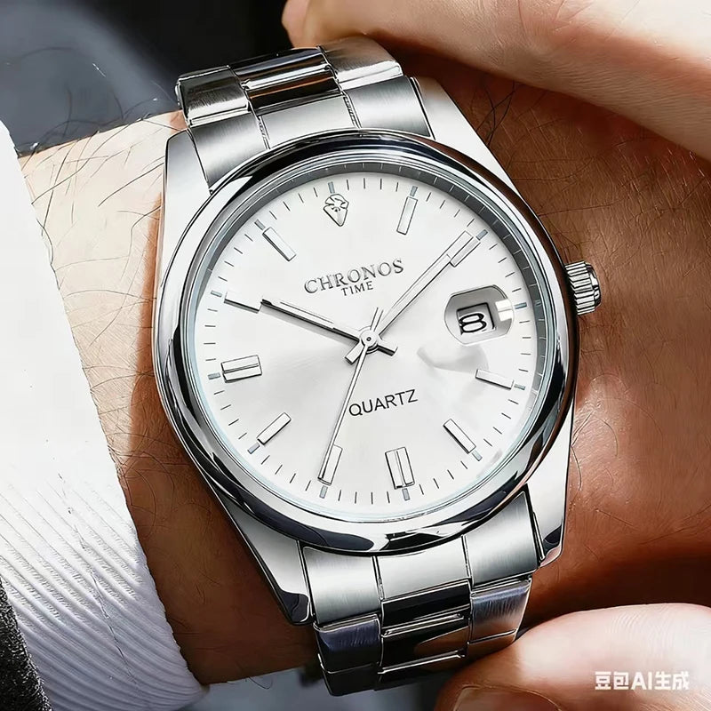 CHRONOS Top Brand Luxury Man Wristwatch Waterproof Luminous Date Men Watches Stainless Steel Quartz Men's Watch Male reloj