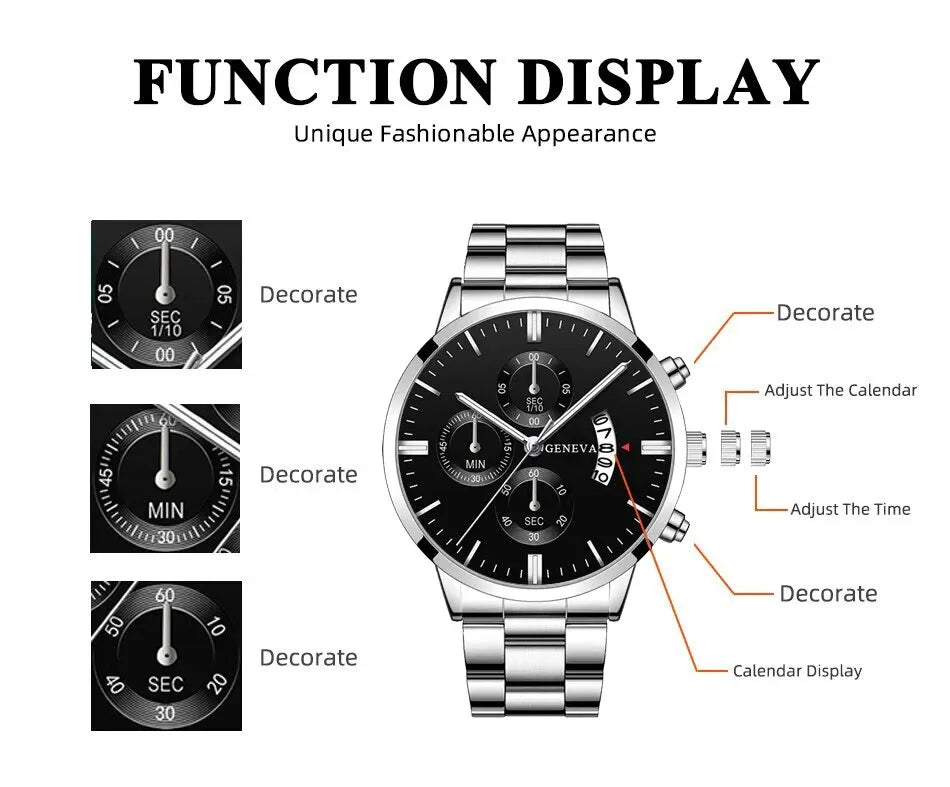 Fashion Mens Watches Luxury Silver Stainless Steel Quartz Wrist Watch Man Business Watch for Men Calendar Clock Reloj Hombre