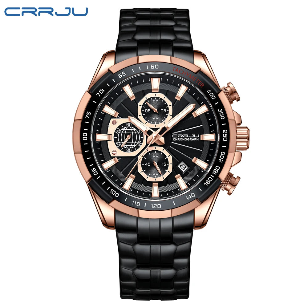 CRRJU Men's Watches Fashion Business Multifunction Quartz Chronograph with Auto Date and Luminous Hands Relogio Masculino