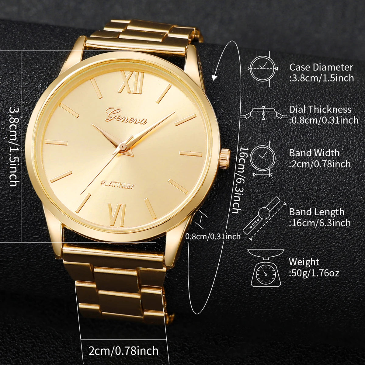 3/6PCS Fashion Women Watches Simple Roma Dial Analog Quartz Wristwatch Bracelets Set Reloj Mujer（Without Box）