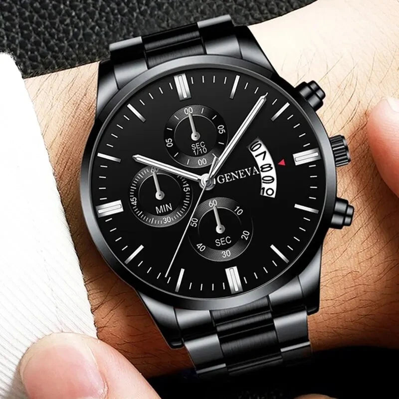 Fashion Mens Watches Luxury Black Stainless Steel Quartz Wrist Watch Man Business Watch for Men Calendar Clock Reloj Hombre