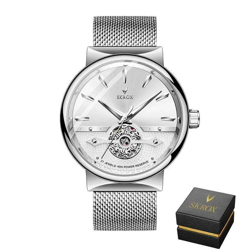 2025 SKROX Original High-End Luxury Elegant Automatic Movement Clockwork Thin Man Watch Mechanical Waterproof Male Wrist Watches