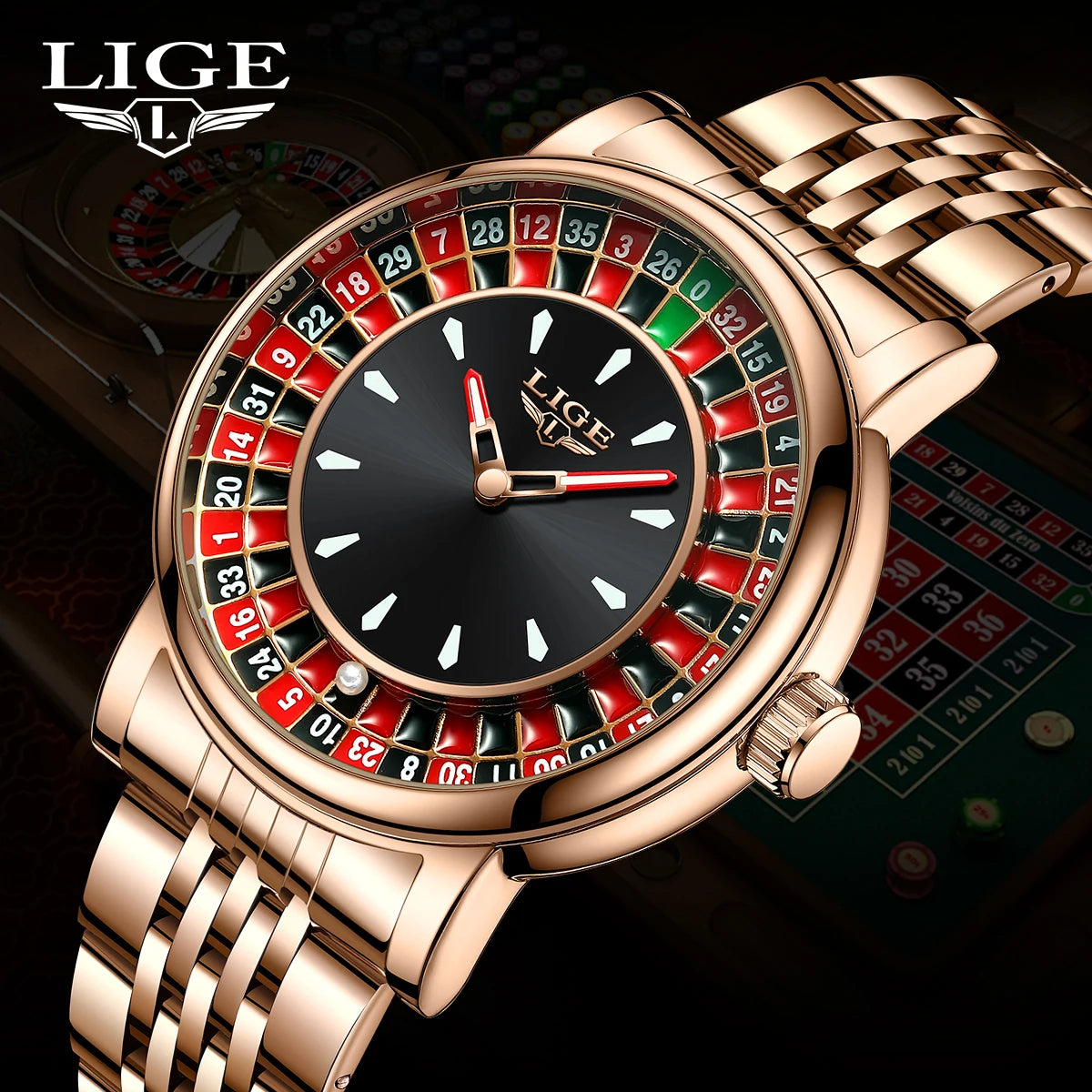 LIGE Men Watch Top Brand Luxury Arabic Numerals Rotating Dial Roulette Quartz Watches For Men Waterproof Luminous Man Wristwatch