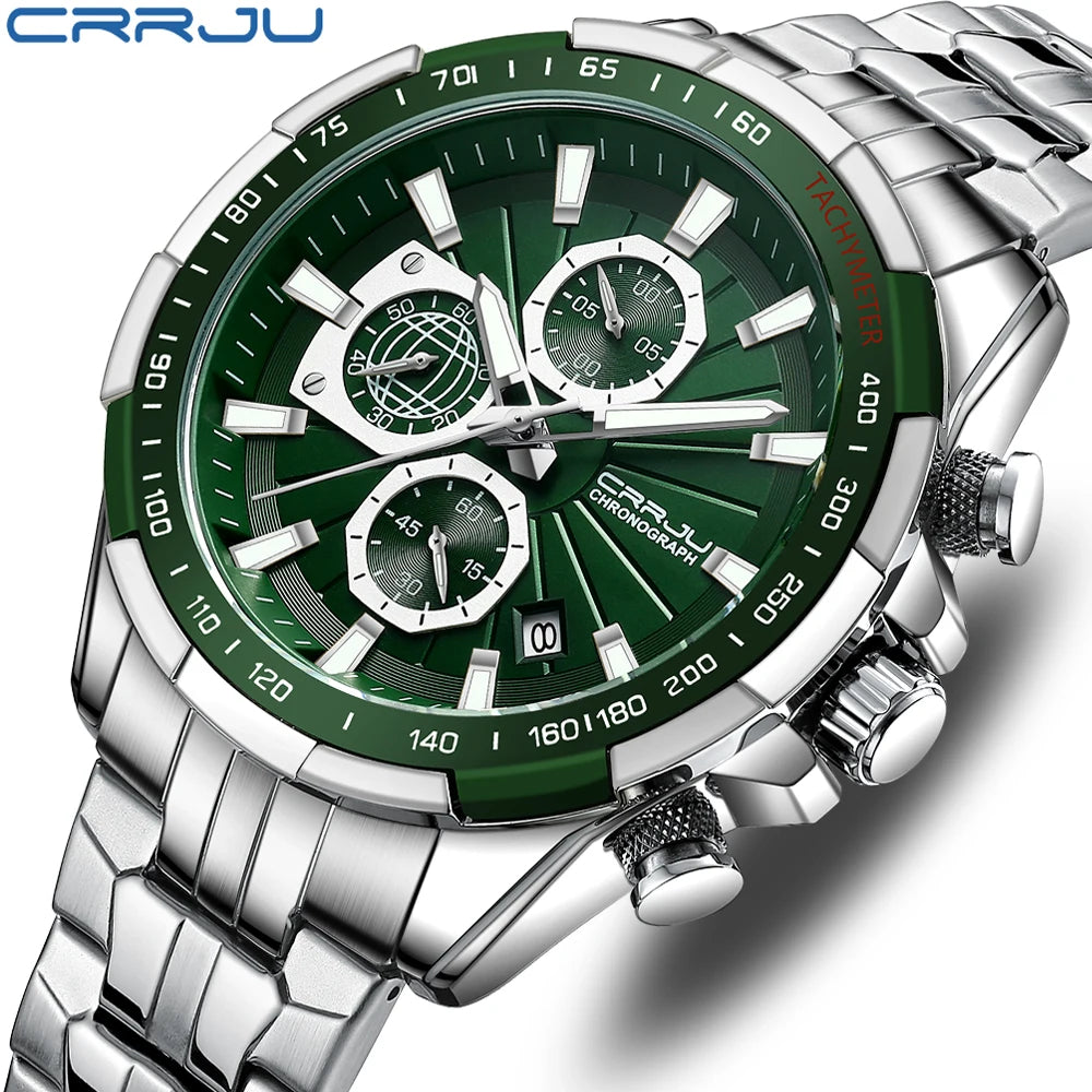 CRRJU Men's Watches Fashion Business Multifunction Quartz Chronograph with Auto Date and Luminous Hands Relogio Masculino