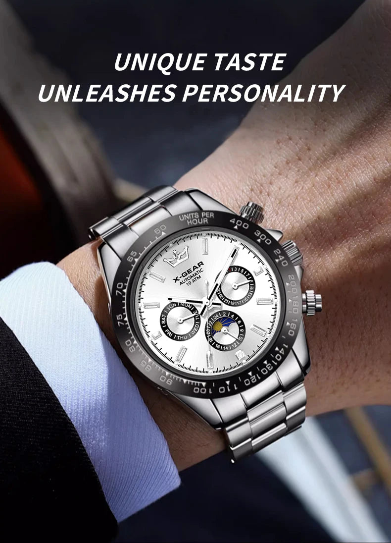 New Luxury Men's Watch – Automatic Mechanical Triple Sub-Dial Six-Hand Water-Resistant Luminous Stainless Steel Wristwatc