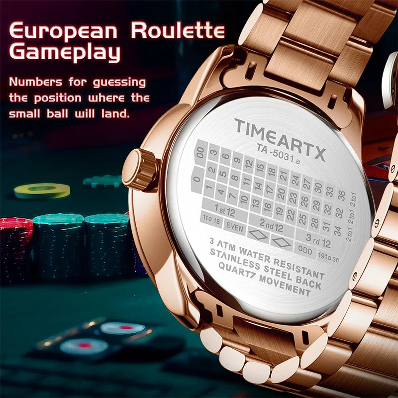 TIMEARTX Brand New Luxury Quartz Watches Man European Roulette Poker Game Wristwatch
