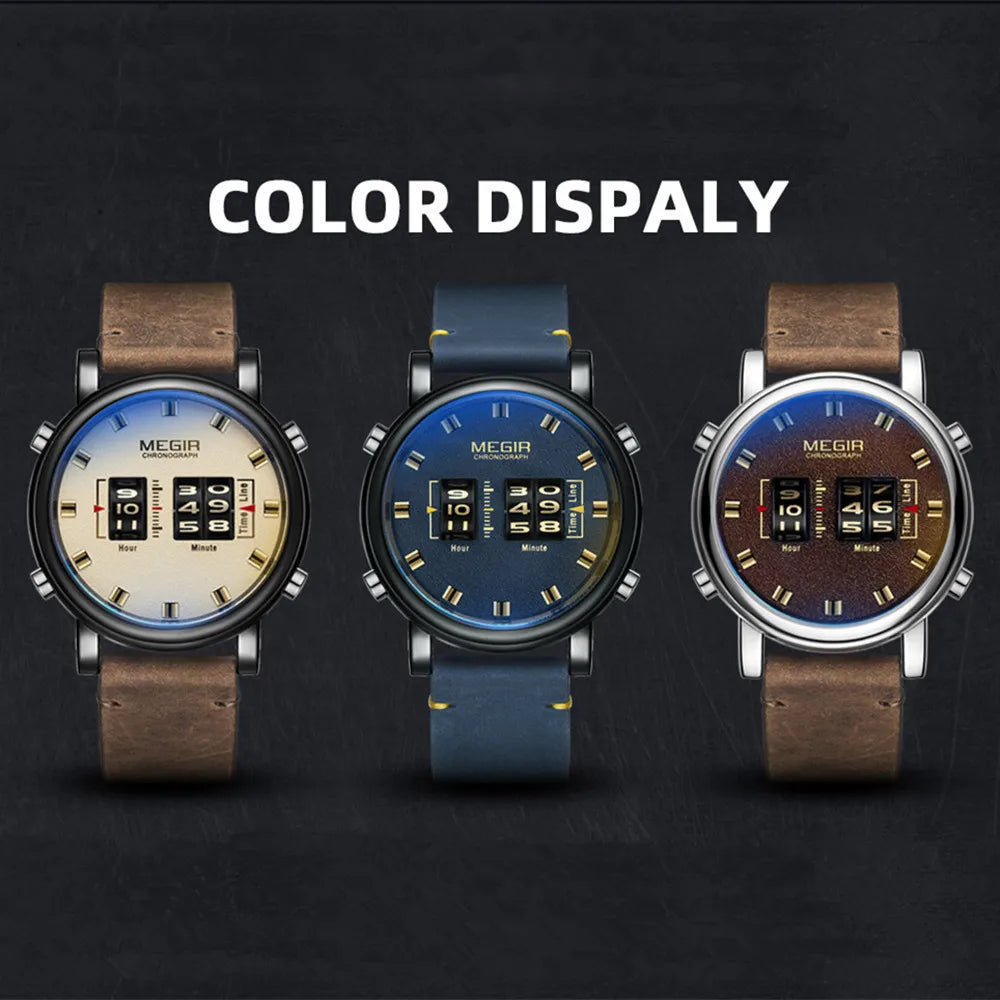 MEGIR Roller Digital Dial Watches for Men Multi-functional Roller Rotation Quartz Clock Waterproof Man Sport Wirstwatch Reloj