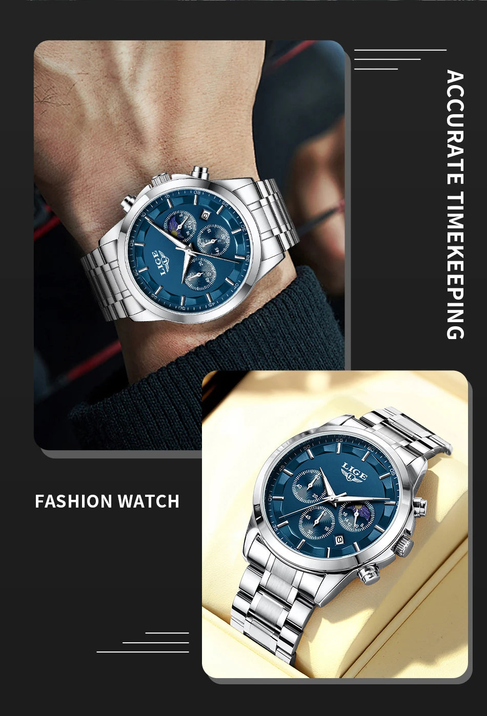 LIGE 2025 New Luxury Mens Watch Fashion Business Quartz Wristwatches Sports Waterproof Luminous Steel Watches Men Reloj Hombre