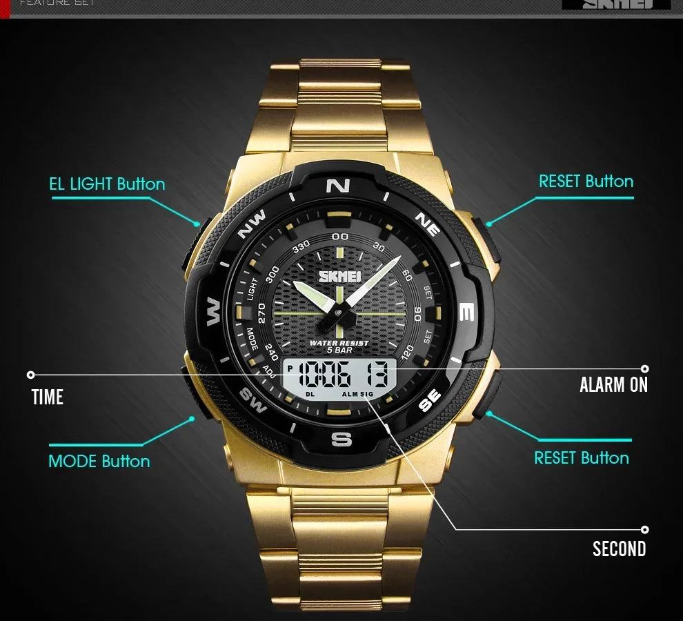 SKMEI 1370 Luxury Full Steel Business Waterproof Watch Relogio Masculino Watch Men Fashion Sport Quartz Clock Mens Watches