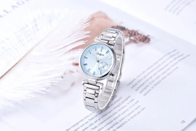 ONLYOU Luxury Women's Watch with Calendar and Analog Quartz Design, Stylish and Simple Stainless Steel Strap, Watch Box Included