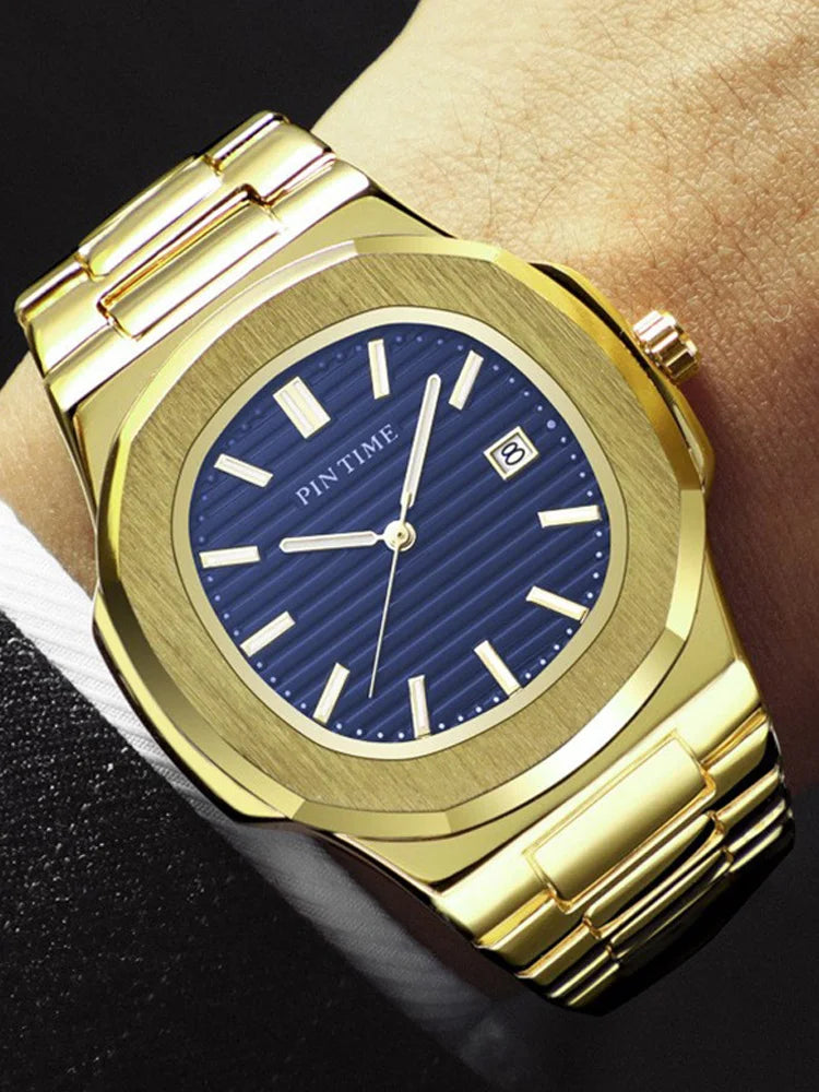 2025 Top Brand Luxury Men Wristwatch Business Waterproof Luminous Alloy Polygonal Case Business Quartz Watch Male with Calendar