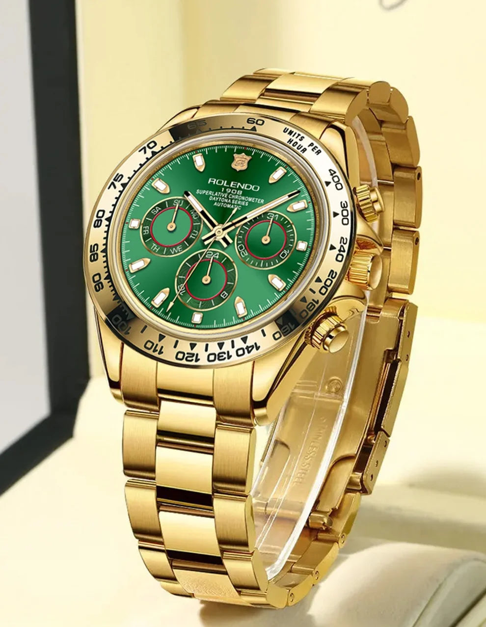 ROLENDO Luxury Men Automatic Diver Watch 40.5mm Mineral Crystal Luminous Date 300M Waterproof High-end Men's Wristwatch Gift