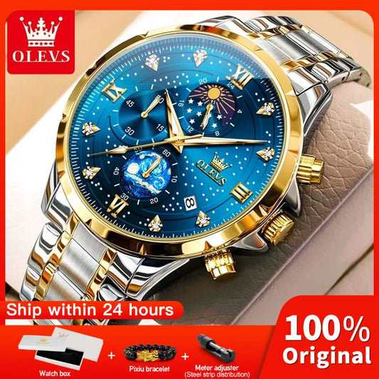 OLEVS 9807 New Mens Watches Original Quartz Watch Multifuncion Chronograph Watch For Man Waterproof Luminous Mens Gifts Freebie