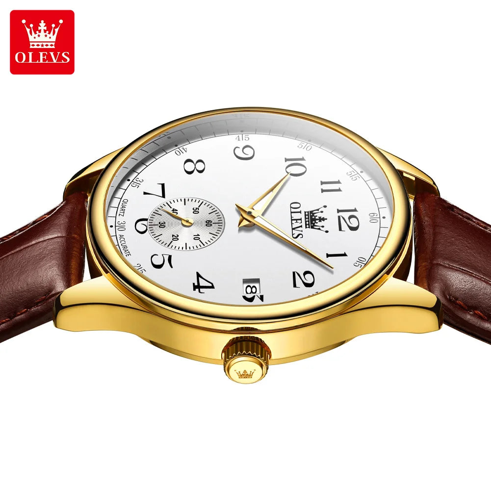 OLEVS 3622 Chronograph Quartz Watch for Men Fashion Leather Strap Luminous Waterproof Classic Digital Dial Top Men's Wristwatch