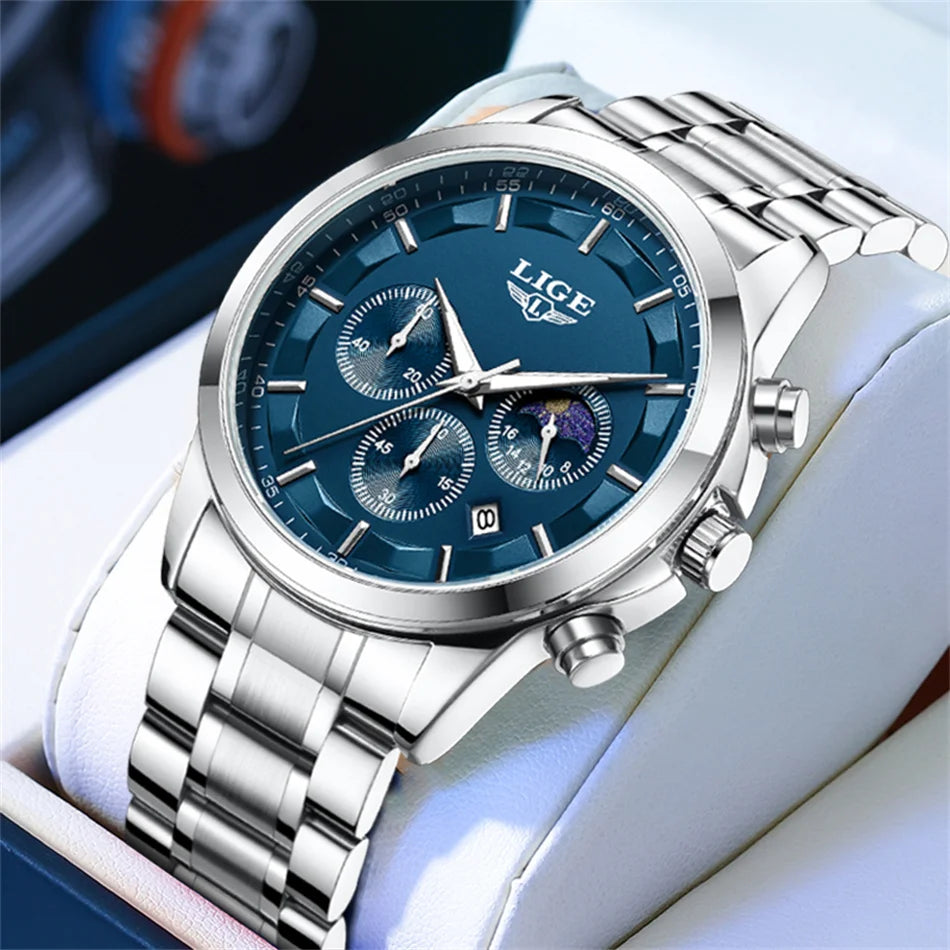 LIGE 2025 New Luxury Mens Watch Fashion Business Quartz Wristwatches Sports Waterproof Luminous Steel Watches Men Reloj Hombre